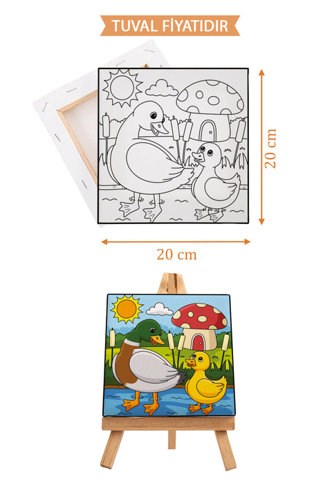 Sevimli Anne ve Yavru Ördek Ön Çizimli Boyama Tuvali 9209