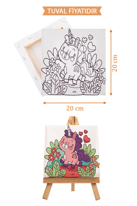 Sevimli Unicorn Ön Çizimli Boyama Tuvali 9214