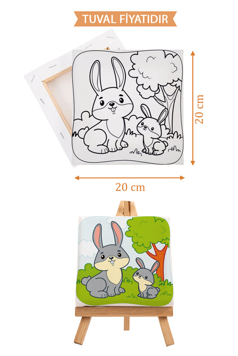 Sevimli Tavşanlar Ön Çizimli Boyama Tuvali 9056
