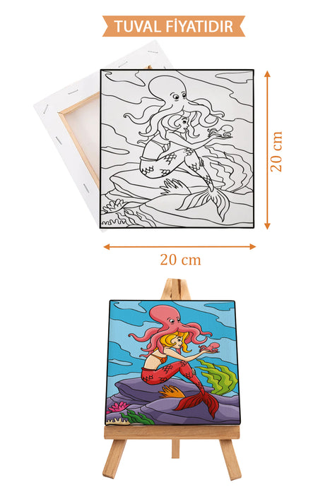 Sevimli Denizkızı ve Ahtapot Ön Çizimli Boyama Tuvali 9188