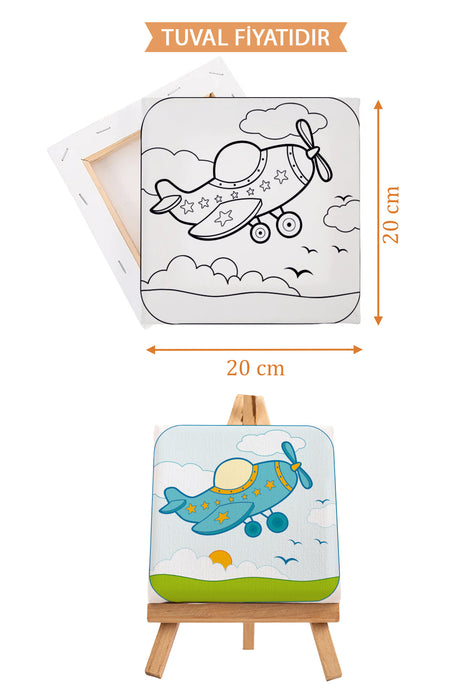Sevimli Uçak Ön Çizimli Boyama Tuvali 9055