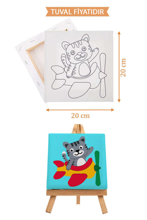 Sevimli Pilot Kedi Ön Çizimli Boyama Tuvali 9105