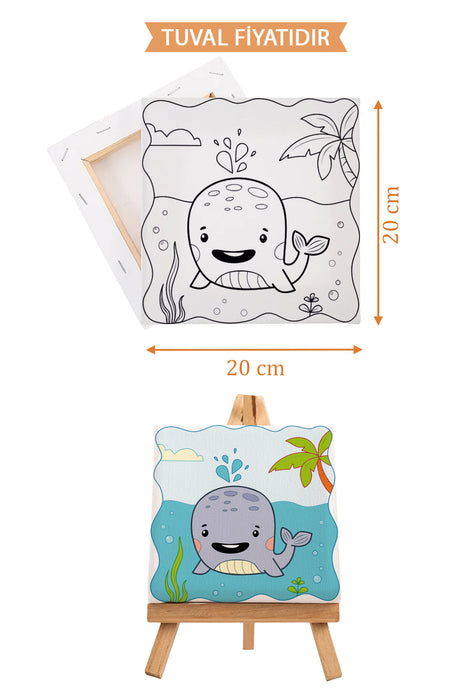 Sevimli Mavi Balina Ön Çizimli Boyama Tuvali 9185