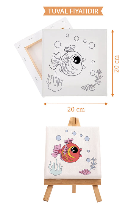 Sevimli Balık Ön Çizimli Boyama Tuvali 9061