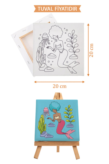 Sevimli Deniz Kızı Ön Çizimli Boyama Tuvali 9147