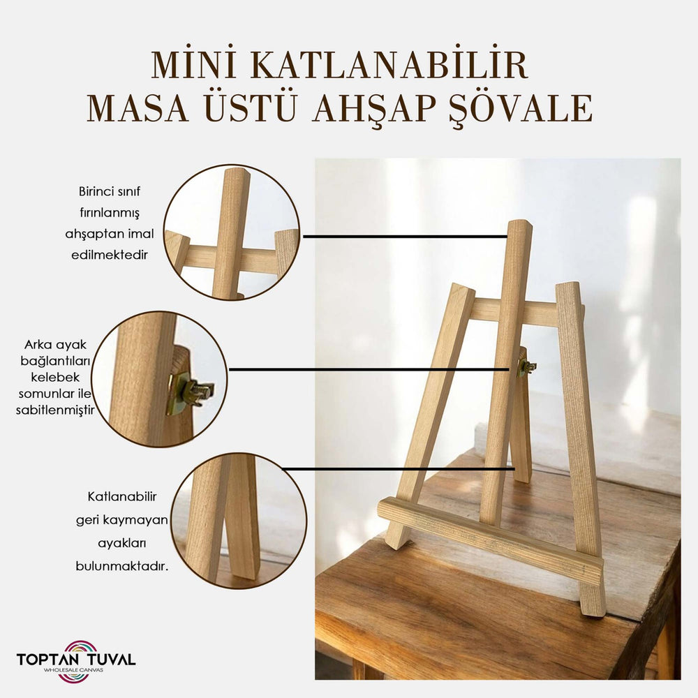 Masaüstü Şövale, Ahşap, Mini Şövale, Üç Ayaklı, Resim Şövalesi, Ressam Sehpası