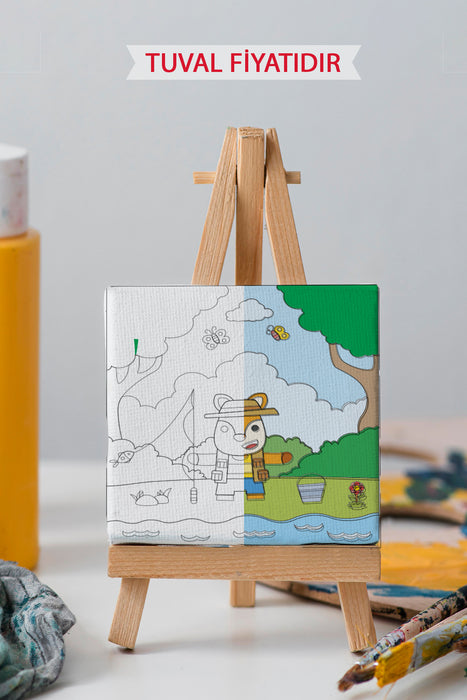 Balık Tutan Sevimli Tilki Ön Çizimli Boyama Tuvali 9108