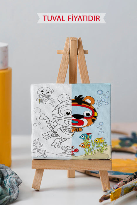 Sevimli Kaplan ve Denizaltı Ön Çizimli Boyama Tuvali 9069