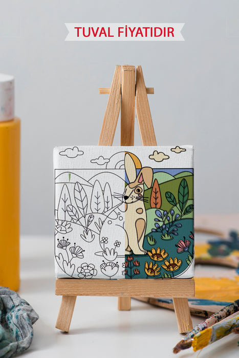 Sevimli Tavşan Ön Çizimli Boyama Tuvali 9136