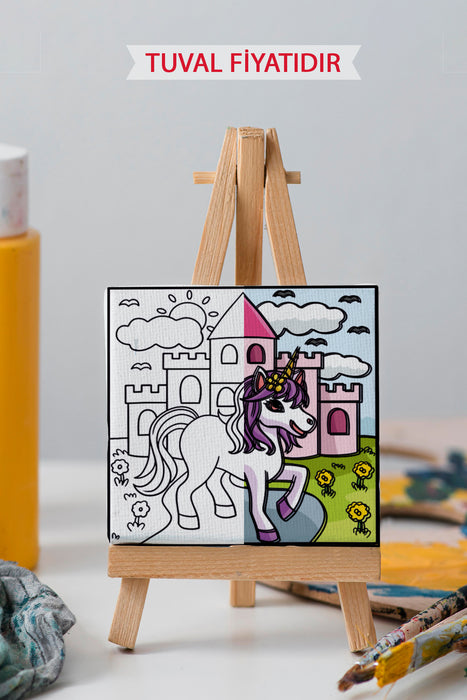 Sevimli Unicorn Ön Çizimli Boyama Tuvali 9220