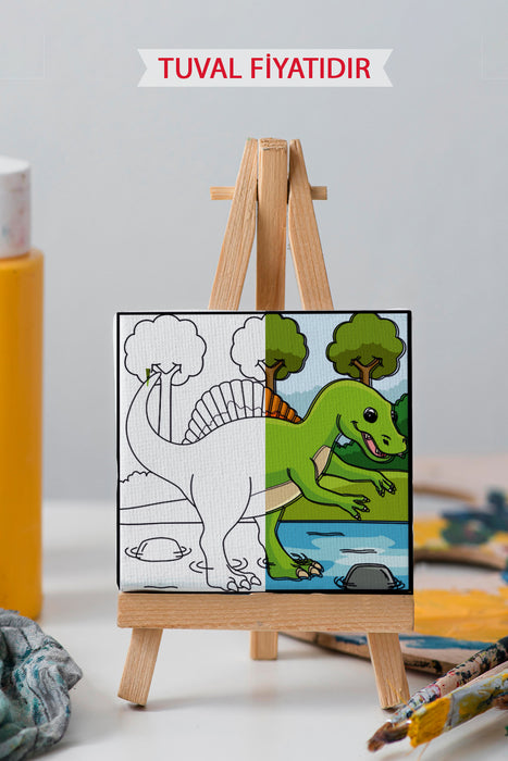 Sevimli Yavru Dinazor Ön Çizimli Boyama Tuvali 9206