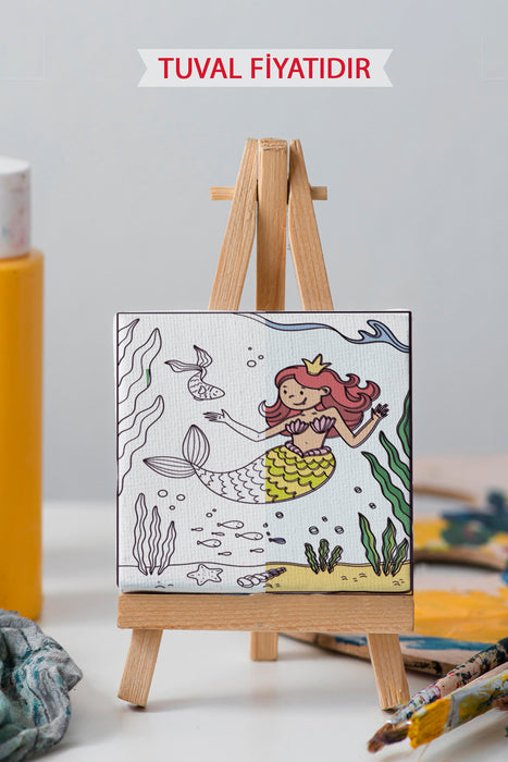 Sevimli Deniz Kızı Ön Çizimli Boyama Tuvali 9148