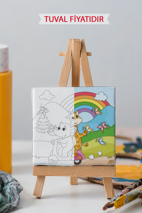 Tatil Yapan Sevimli Hayvanlar Ön Çizimli Boyama Tuvali 9075
