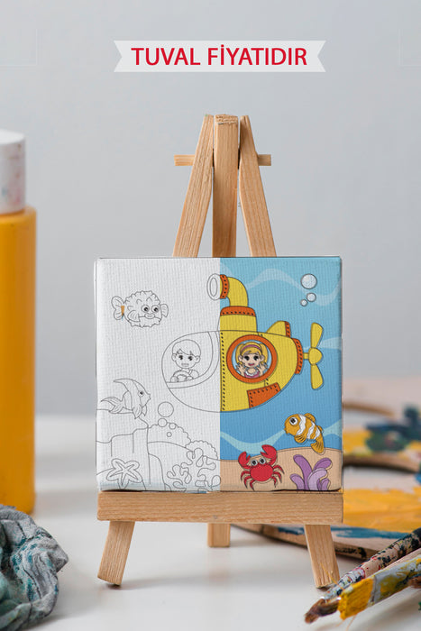 Sevimli Denizaltı Manzarası Ön Çizimli Boyama Tuvali 9073