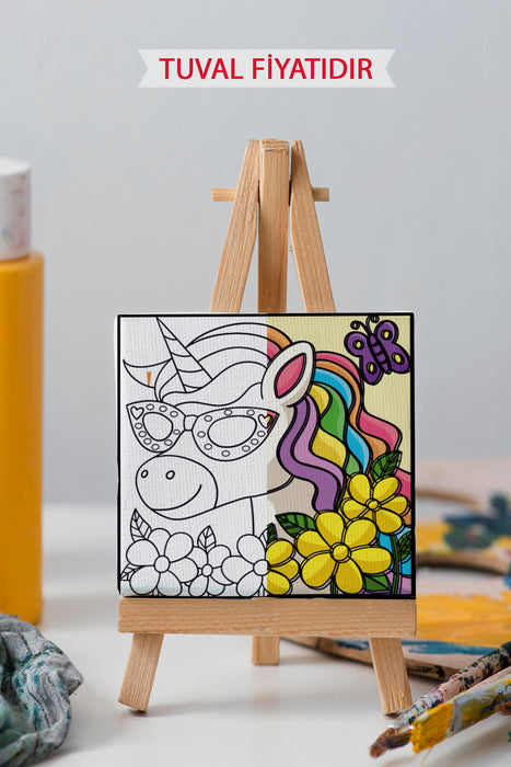Sevimli Unicorn Ön Çizimli Boyama Tuvali 9221