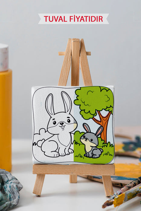 Sevimli Tavşanlar Ön Çizimli Boyama Tuvali 9056