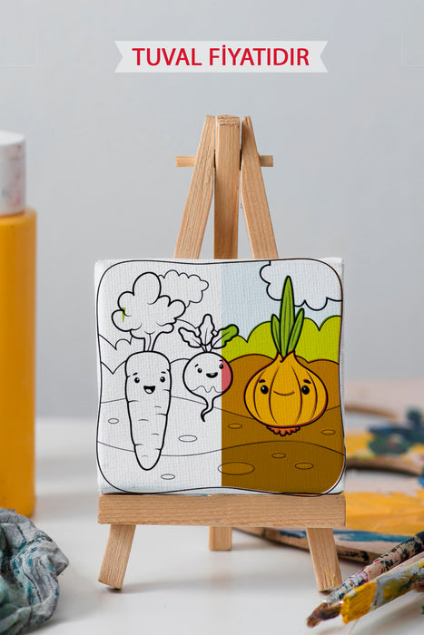 Sevimli Sebzeler Ön Çizimli Boyama Tuvali 9058