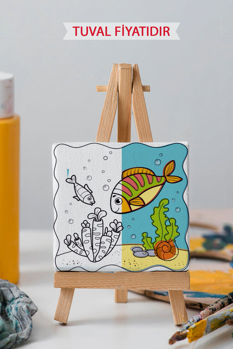 Sevimli Denizaltı Canlıları Ön Çizimli Boyama Tuvali 9180