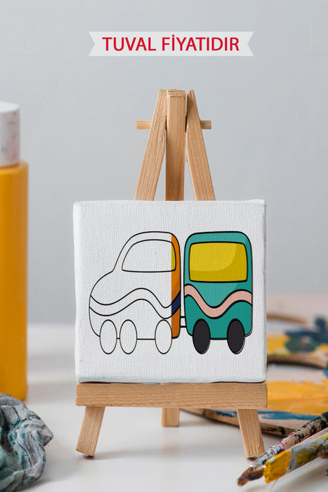 Sevimli Karavan Ön Çizimli Boyama Tuvali 9193