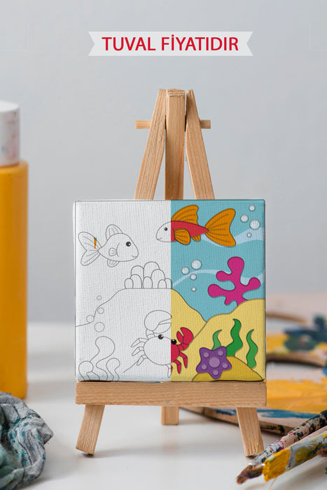 Sevimli Denizaltı Manzarası Ön Çizimli Boyama Tuvali 9098