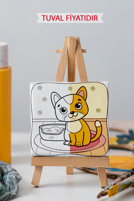 Sevimli Kedi Ön Çizimli Boyama Tuvali 9043