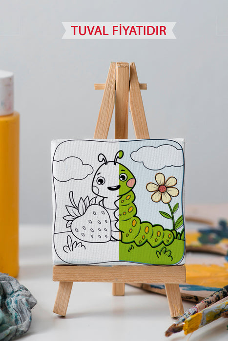 Sevimli Tırtıl Ön Çizimli Boyama Tuvali 9042