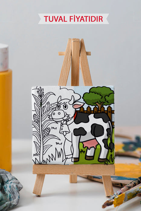 Sevimli İnek Ön Çizimli Boyama Tuvali 9104