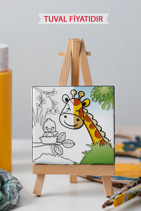 Sevimli Zürafa ve Kuş Ön Çizimli Boyama Tuvali 9068