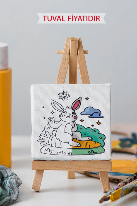 Sevimli Tavşan Ön Çizimli Boyama Tuvali 9135