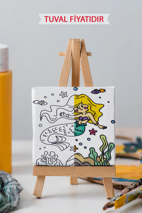 Sevimli Deniz Kızı Ön Çizimli Boyama Tuvali 9153