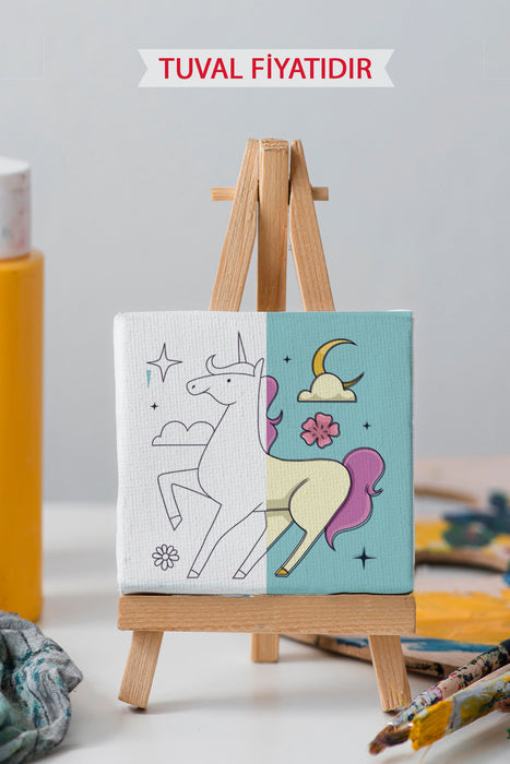 Sevimli Unicorn Ön Çizimli Boyama Tuvali 9155