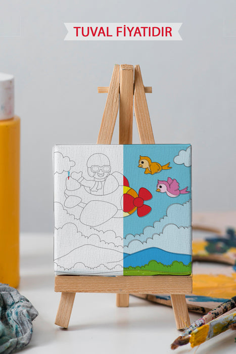 Uçak Pilotu Sevimli Çocuk Ön Çizimli Boyama Tuvali 9071