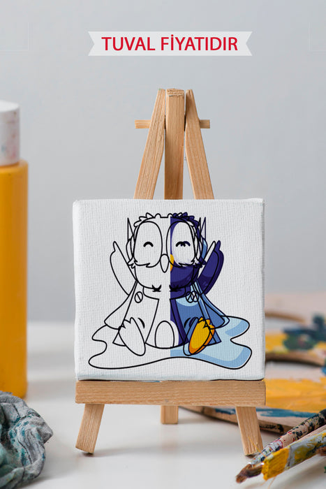 Sevimli Mavi Penguen Ön Çizimli Boyama Tuvali 9109