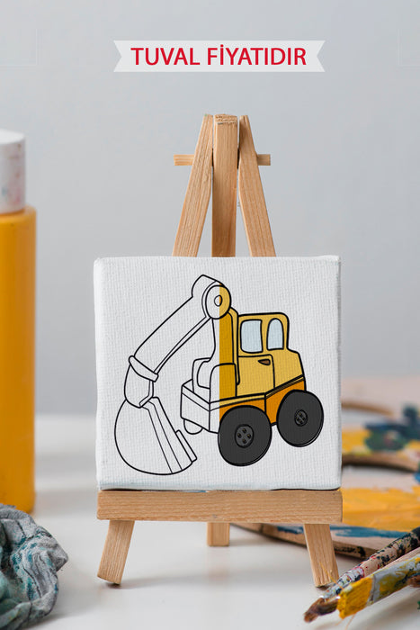Sevimli Ekskavatör Kepçe Ön Çizimli Boyama Tuvali 9203