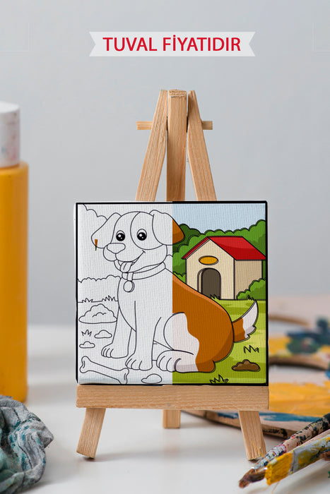 Sevimli Yavru Köpek Ön Çizimli Boyama Tuvali 9113