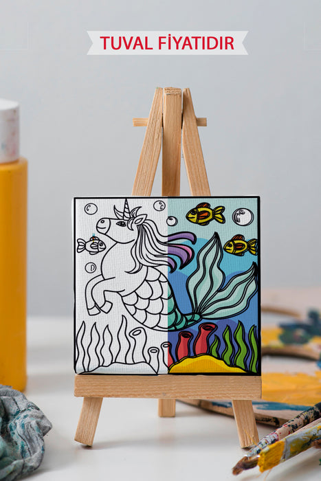 Sevimli Unicorn Ön Çizimli Boyama Tuvali 9218