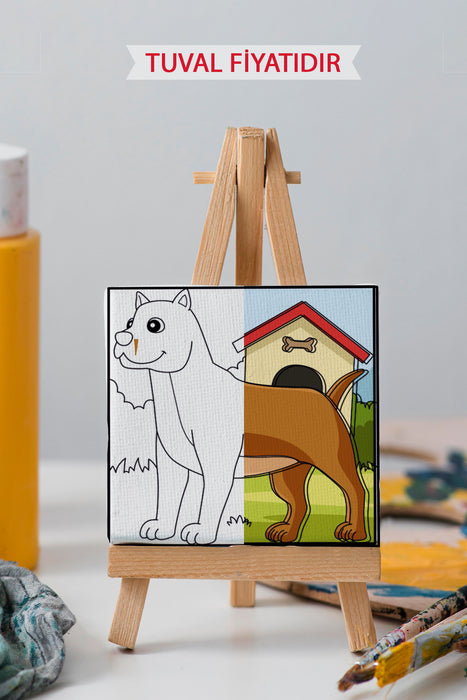 Sevimli Yavru Köpek Ön Çizimli Boyama Tuvali 9196