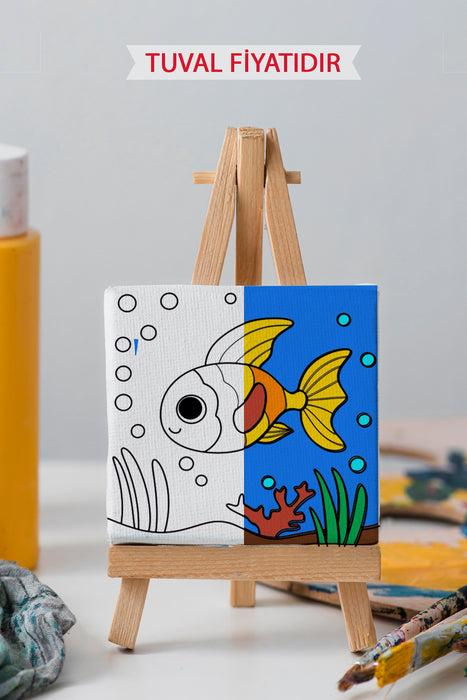 Sevimli Renkli Balık Ön Çizimli Boyama Tuvali 9090