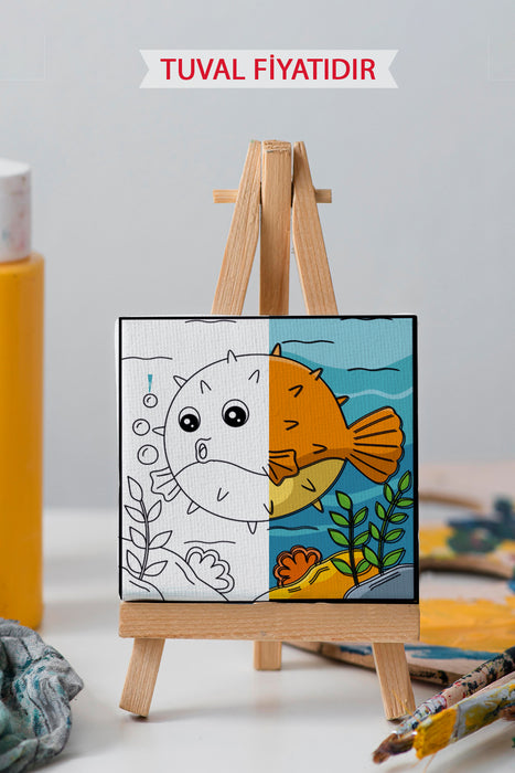 Sevimli Balon Balığı Ön Çizimli Boyama Tuvali 9197