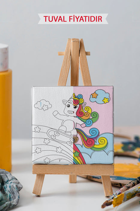 Sevimli Unicorn Kızı Ön Çizimli Boyama Tuvali 9099