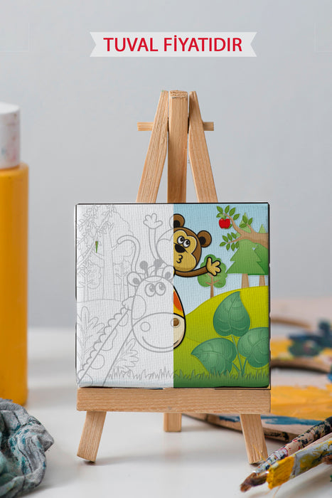 Sevimli Zürafa ve Maymun Ön Çizimli Boyama Tuvali 9018