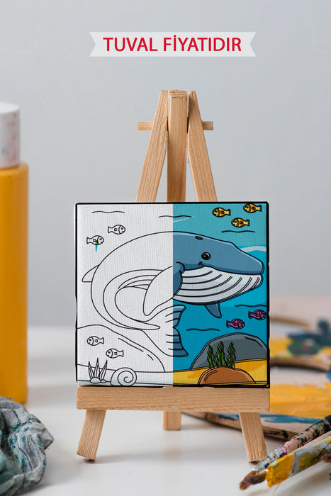 Sevimli Mavi Balina Ön Çizimli Boyama Tuvali 9006