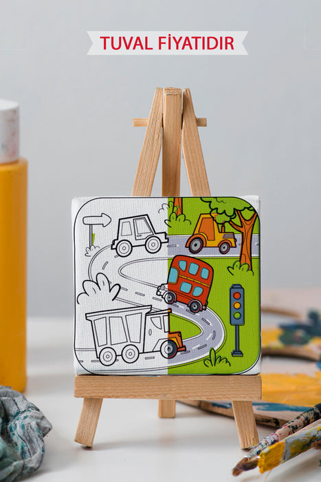 Erkek Çocuğu Trafik Ön Çizimli Boyama Tuvali 9041