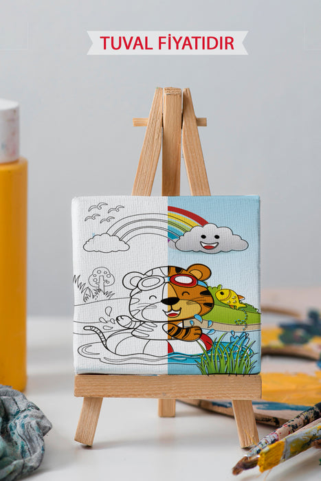 Tatildeki Sevimli Kaplan Ön Çizimli Boyama Tuvali 9012