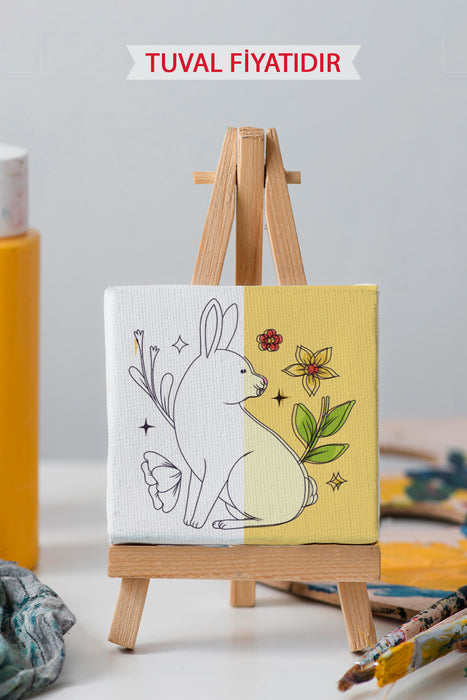 Sevimli Tavşan Ön Çizimli Boyama Tuvali 9132