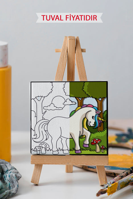Sevimli Unicorn Ön Çizimli Boyama Tuvali 9215