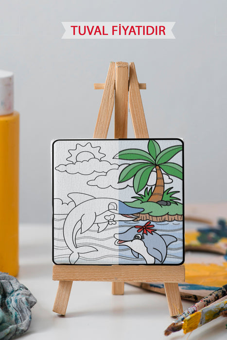 Sevimli Yunus Balıkları Ön Çizimli Boyama Tuvali 9115