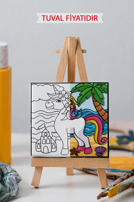 Sevimli Unicorn Ön Çizimli Boyama Tuvali 9212