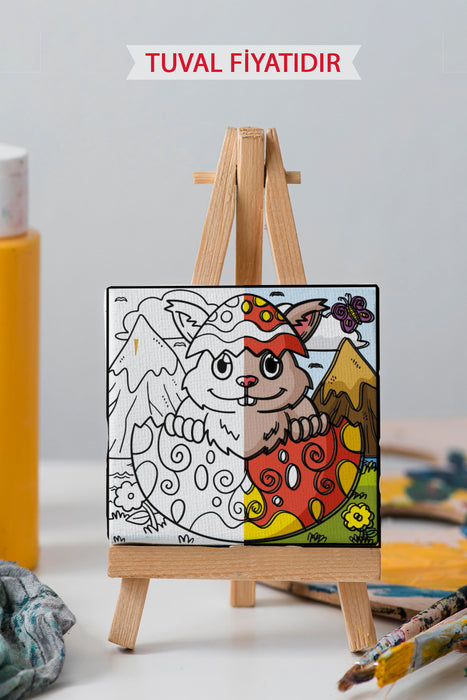 Paskalya Yumurtasındaki Tavşan Ön Çizimli Boyama Tuvali 9007