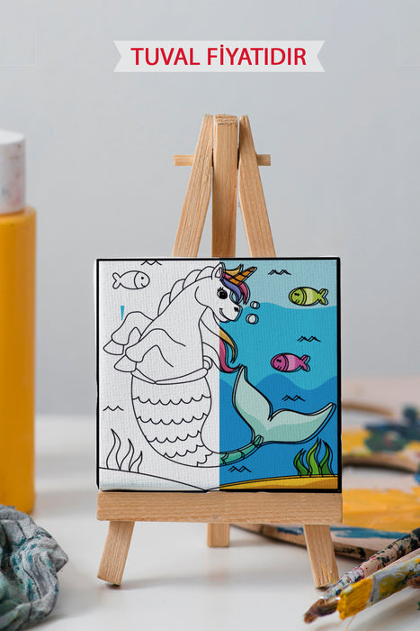 Sevimli Unicorn Ön Çizimli Boyama Tuvali 9219